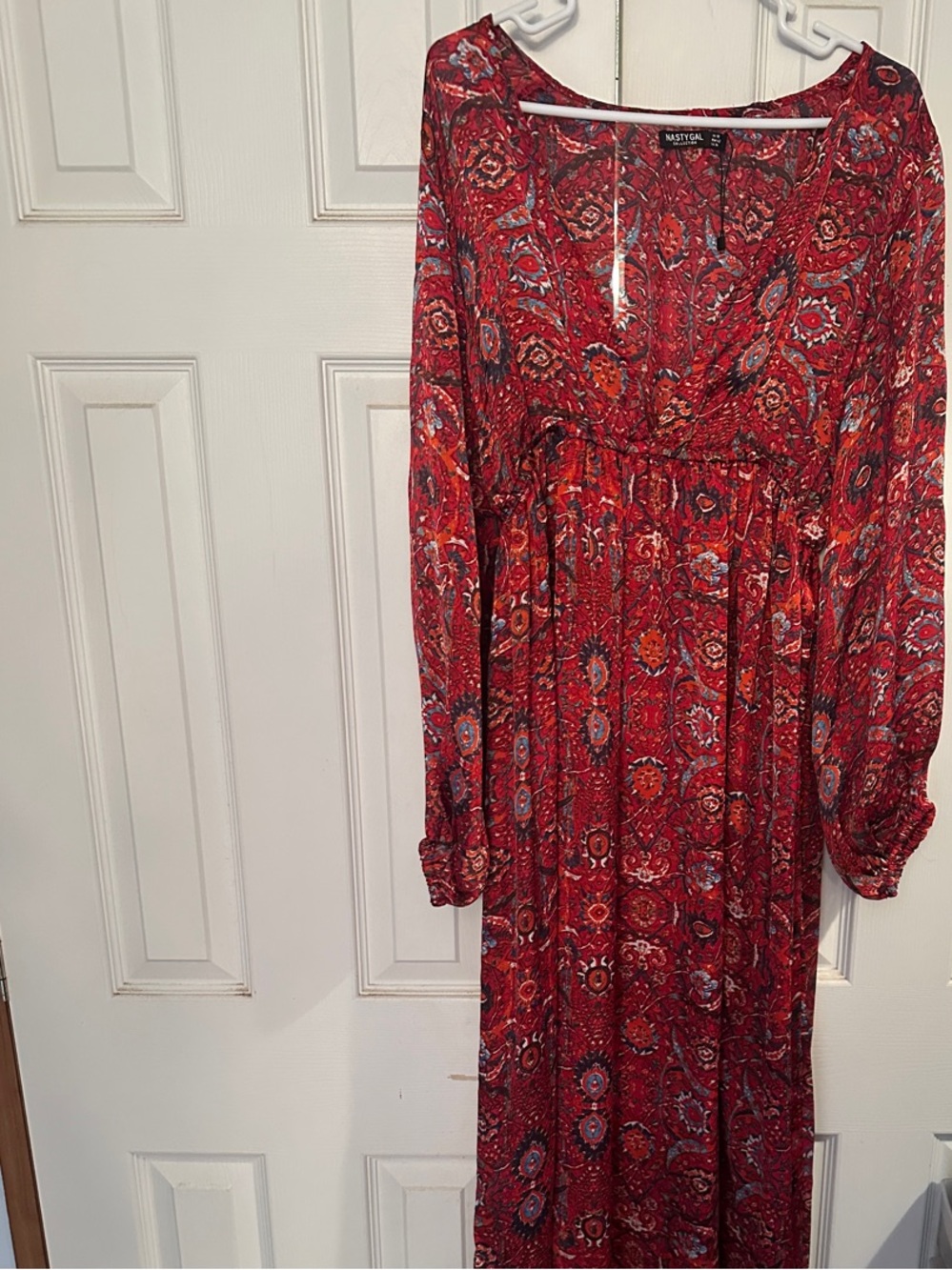 Nasty Gal Red Paisley-Print Maxi Dress
